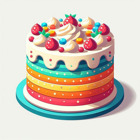 Colorful cake with cream and berries. Vector illustration. Eps 10
