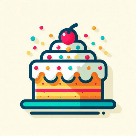Cake icon, vector illustration. Flat design style with long shadow