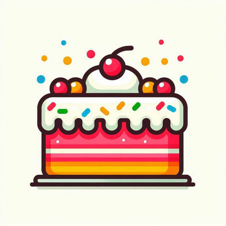 Cake icon. Vector illustration of cake with cherry on top.