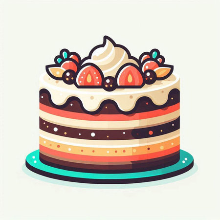 Birthday cake with cherries and cherries. Vector illustration.