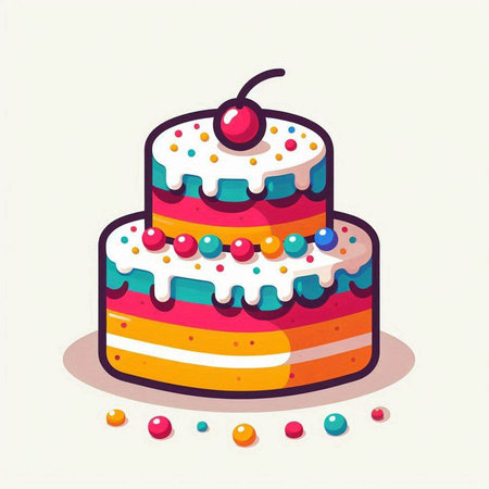 Vector illustration of a cake with strawberries and cream on a light background