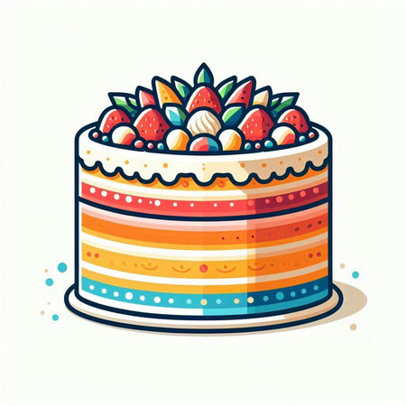 Strawberry cake isolated on a white background. Vector illustration.
