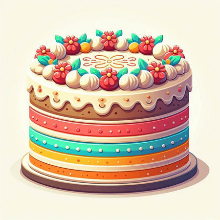 Illustration of a birthday cake on a white background. Vector illustration.