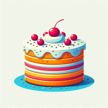 Cake icon. Vector illustration of a cake with cream and cherry.の写真素材