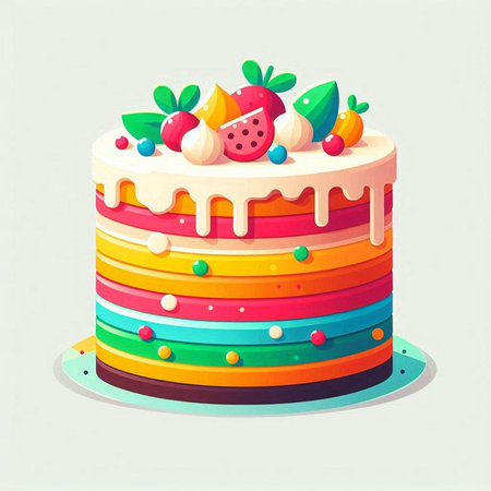 Cake with cherries. Vector illustration in a flat style.