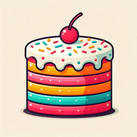 Cake with cherry on top. Vector illustration in cartoon style.