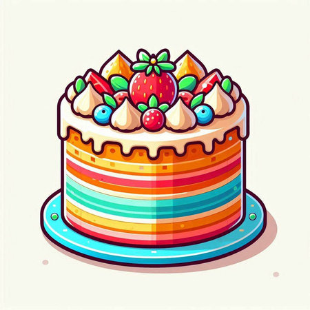 Birthday cake with berries. Vector illustration isolated on white background.