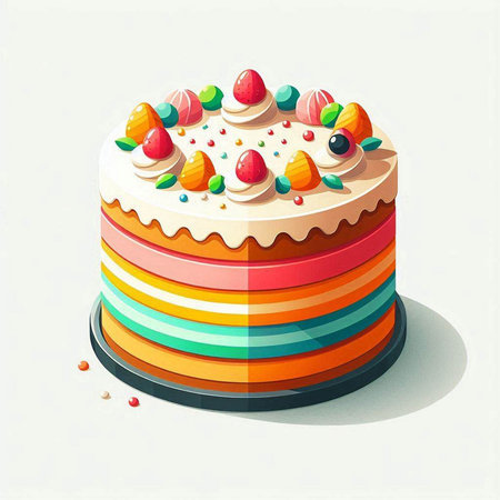 Colorful cake isolated on white background. Vector illustration for your design