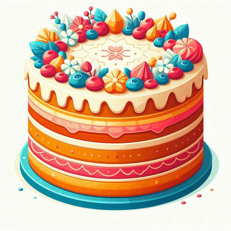 Birthday cake isolated on white background. Vector illustration. Cartoon style.