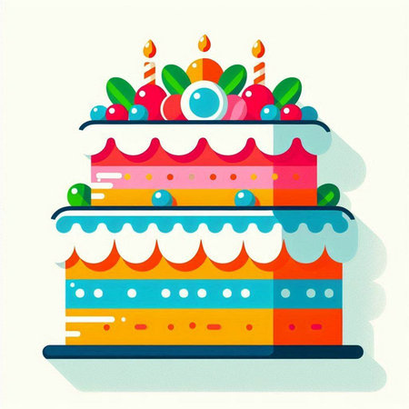 Birthday cake with candles on a white background. Vector illustration.の写真素材