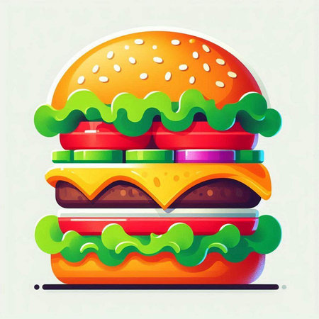 Hamburger icon. Vector illustration of a hamburger with green salad.の写真素材