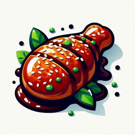 Croissant with chocolate sauce and mint leaves. Vector illustration.の写真素材