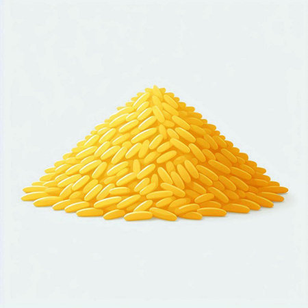 Illustration of a pile of yellow pills on a white background.の写真素材