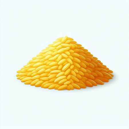 Illustration of a pile of yellow rice on a white background.の写真素材