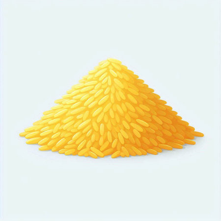 Illustration of a pile of yellow rice on a white background.の写真素材