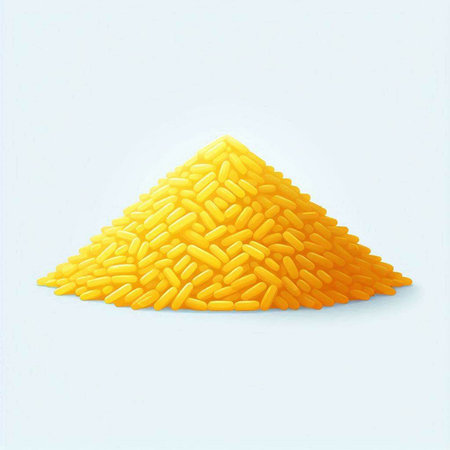Illustration of a pile of yellow rice on a white background.の写真素材