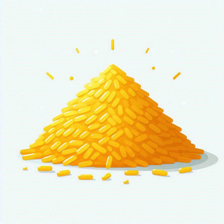 Illustration of a pile of yellow rice on a white background.の写真素材
