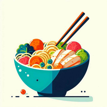 Illustration of noodle bowl with chopsticks. Vector illustration.の写真素材