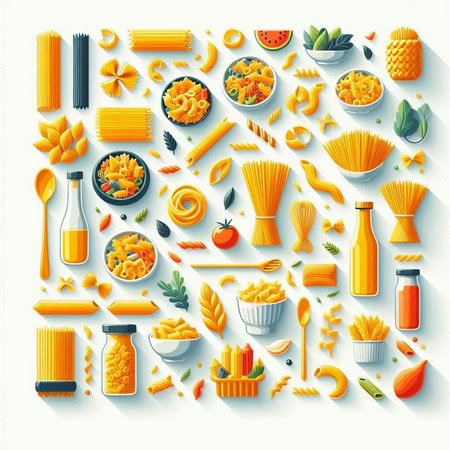 Set of pasta and food icons on white background. Vector illustration.の写真素材
