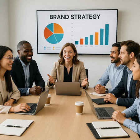 Group of business people working together on a business strategy at a meeting
