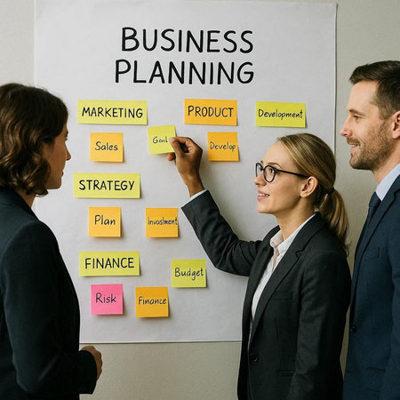 Business planning concept with business people on a whiteboard. Business planning concept.