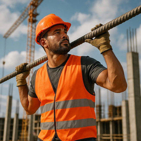 Portrait of a male construction worker on the background of a construction site