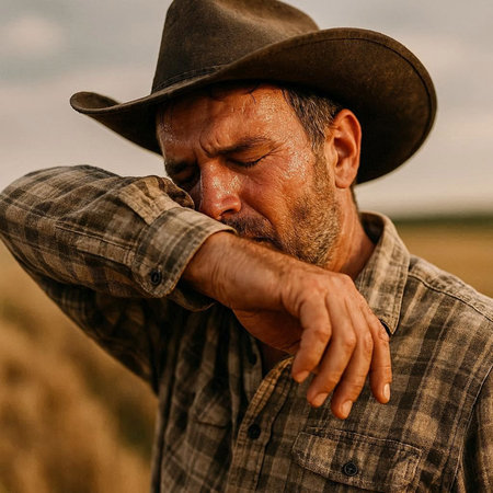 Portrait of a cowboy in a cowboy hat on a wheat field