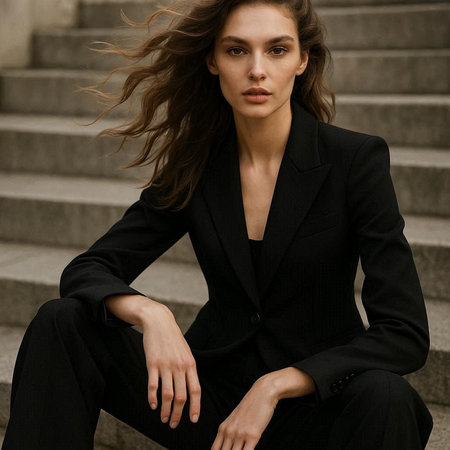Portrait of a beautiful young brunette woman in a black suit