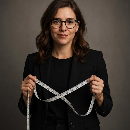 Portrait of a businesswoman measuring her waist with a tape measure