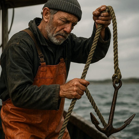 Portrait of a seaman on a fishing boat in the sea
