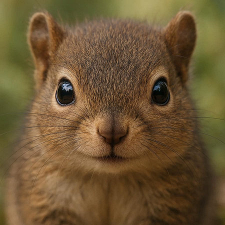 Close-up of a grey squirrel looking at the camera with a blurred background