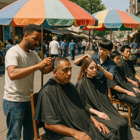 Hairdresser cuts hair of a man in a barber shop