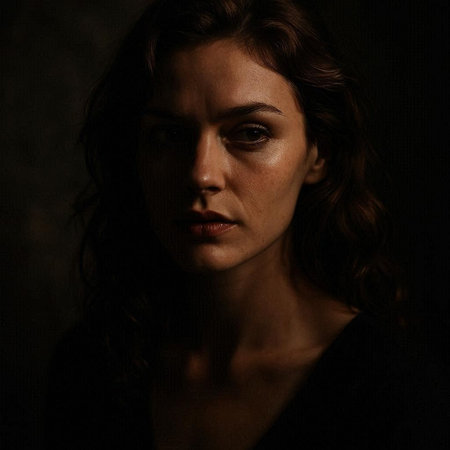 Portrait of a beautiful woman in a black dress on a dark background