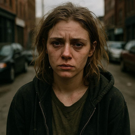 Portrait of a young man with dirty face in the city.