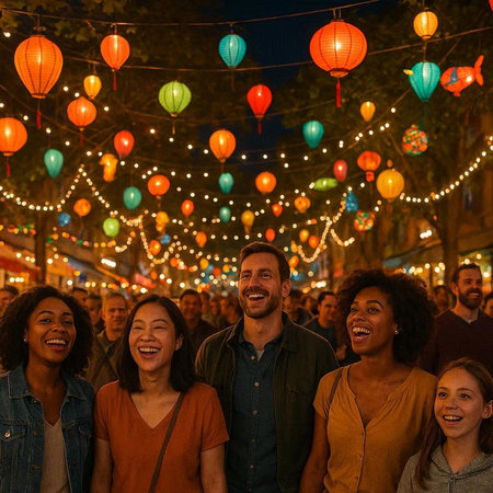 Group of friends having fun in the street at night - Multiethnic group of people having fun outdoors...