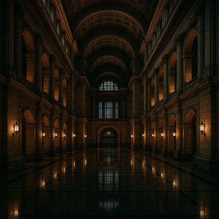 3D rendering of an old building with a light reflection on the floor