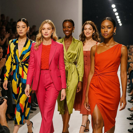 Models walk the runway at the Jeremy Scott fashion show during Mercedes-Benz Fashion Week Fall 2015 at Lincoln Center in NYC.の写真素材