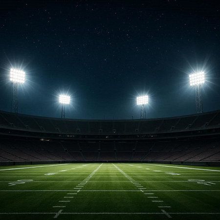lights on the football stadium at night. 3d render illustration.
