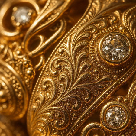 Close up of a golden jewelery. Macro shot with shallow depth of field