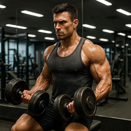 Handsome strong athletic men pumping up muscles workout bodybuilding concept background - muscular...