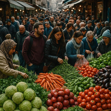 People buying vegetables at the street market
