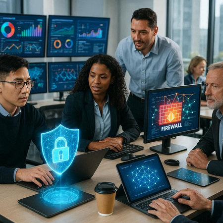 multiethnic business people using computers with padlock icons on screens