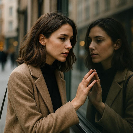 Portrait of two beautiful women in beige coats on the street