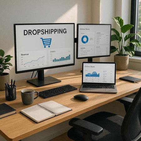 Online shopping concept on computer screen. E-commerce and e-business concept.