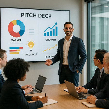 Group of business people discussing the charts and graphs showing the results of their successful...