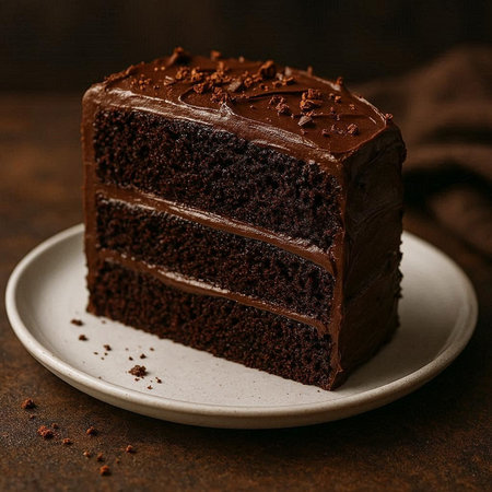Chocolate cake on a dark background. Selective focus. Toned.