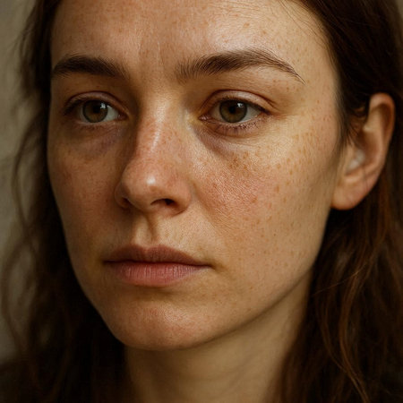 Portrait of a young woman with freckles on her face