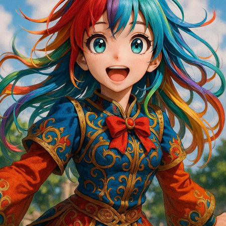 Funny girl with colorful hair. Photo in old color image style.