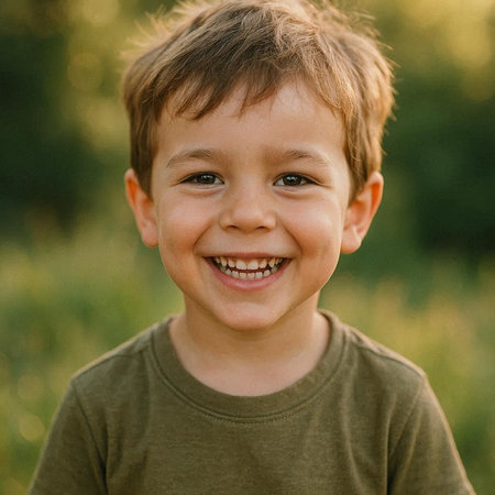 Portrait of a smiling little boy in a green t-shirt