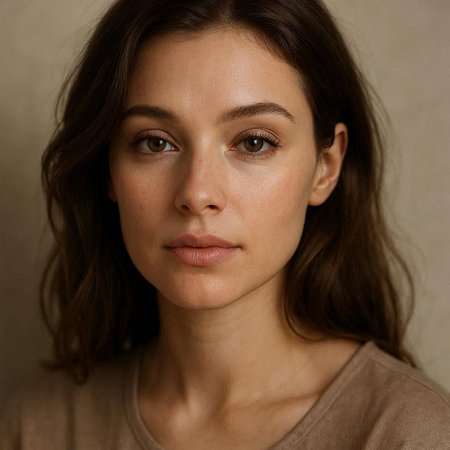 Portrait of a beautiful young brunette woman with brown eyes.